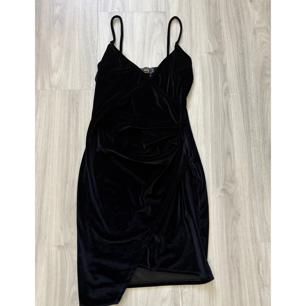 Black Velvet Wrap Bodycon Dress Spaghetti Strap Size M
